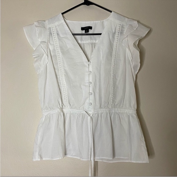 J. CREW white cotton flutter sleeve v-neck top M - Picture 2 of 8